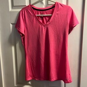 hot pink silky duo dry v neck t shirt
